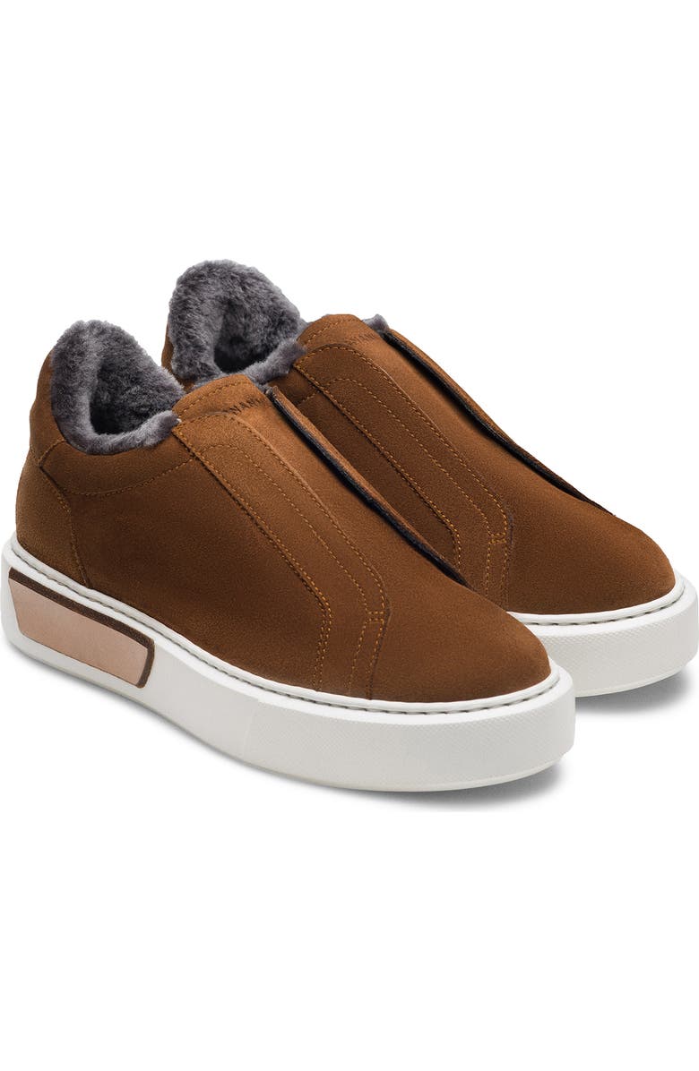 Magnanni Genuine Shearling Lined Slip-On Platform Sneaker, Main, color, Cognac Suede