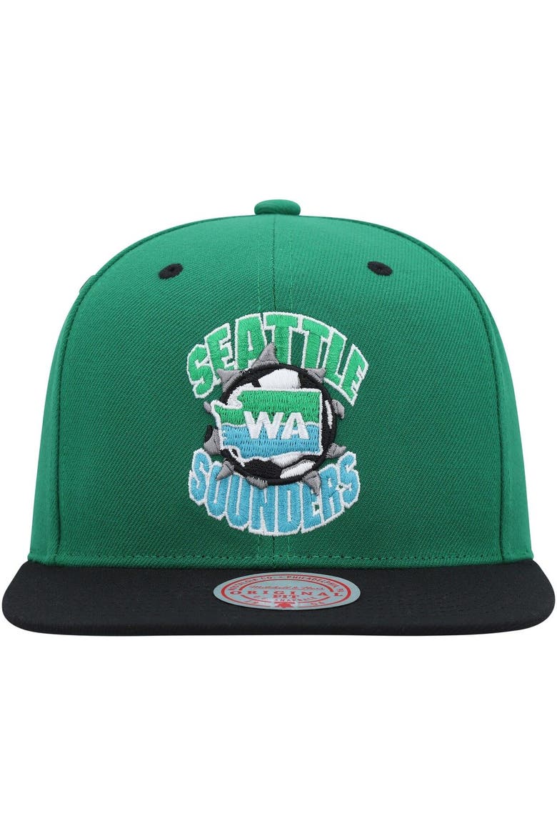 Men's Mitchell & Ness Rave Green Seattle Sounders FC Breakthrough Snapback Hat, Alternate, color, Green