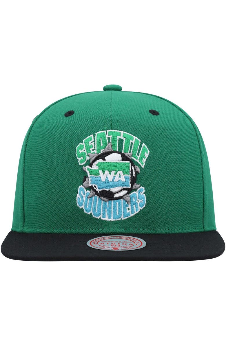 Mitchell & Ness Men's Mitchell & Ness Rave Green Seattle Sounders FC Breakthrough Snapback Hat, Alternate, color, 