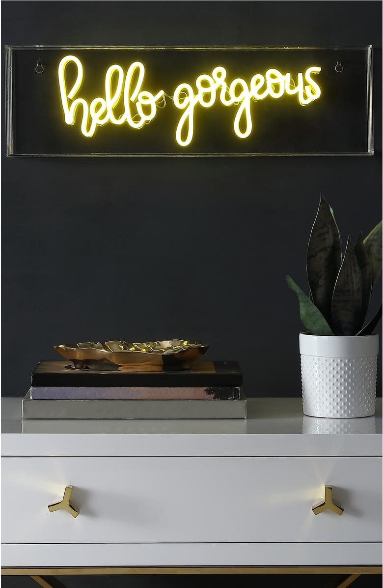 JONATHAN Y Hello Contemporary Glam Acrylic Box USB Operated LED Neon Light, Alternate, color, Yellow