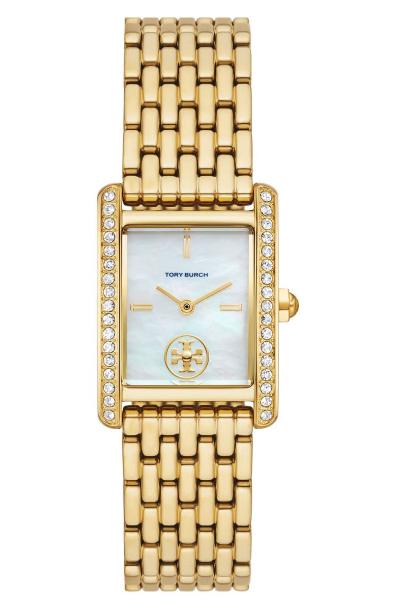 Tory Burch The Eleanor Crystal Bracelet Watch, 25mm x 34mm, Main, color, Gold