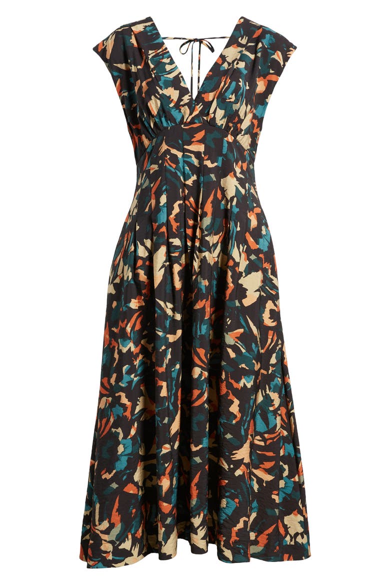Abstract Print Midi Dress, Alternate, color, BLACK MULTI GREY STROKES