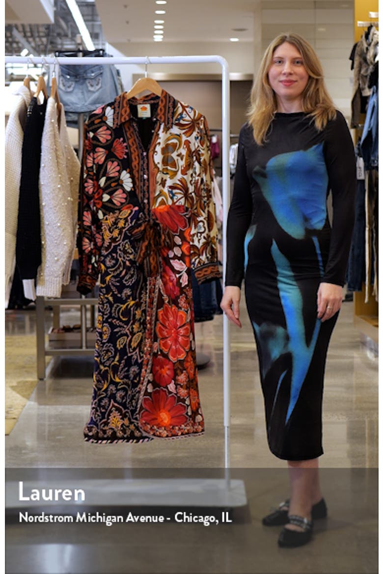 Miranda Mix Print Long Sleeve Satin Shirtdress video