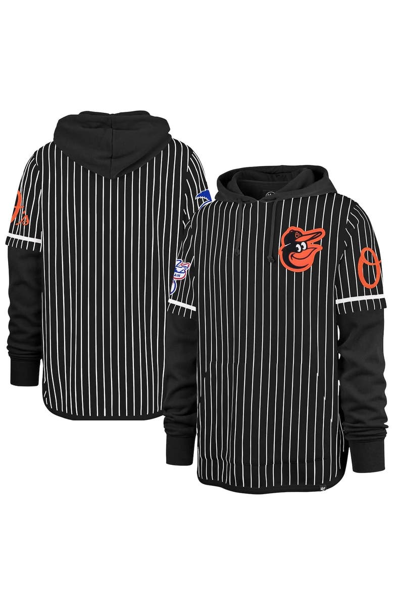 '47 Men's '47 Black Baltimore Orioles Pinstripe Double Header Pullover Hoodie, Main, color, Black