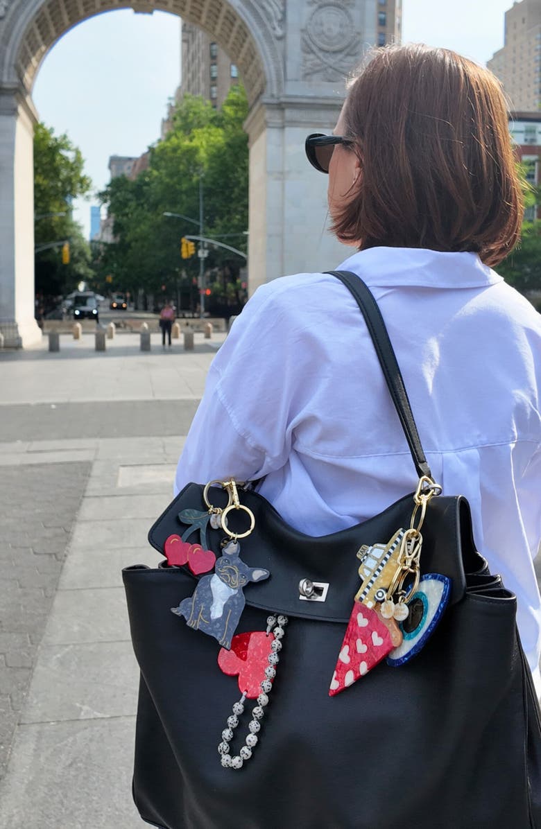 Solar Eclipse Haind Painted Pizza Slice Bag Charm Key Chain, Alternate, color, Red