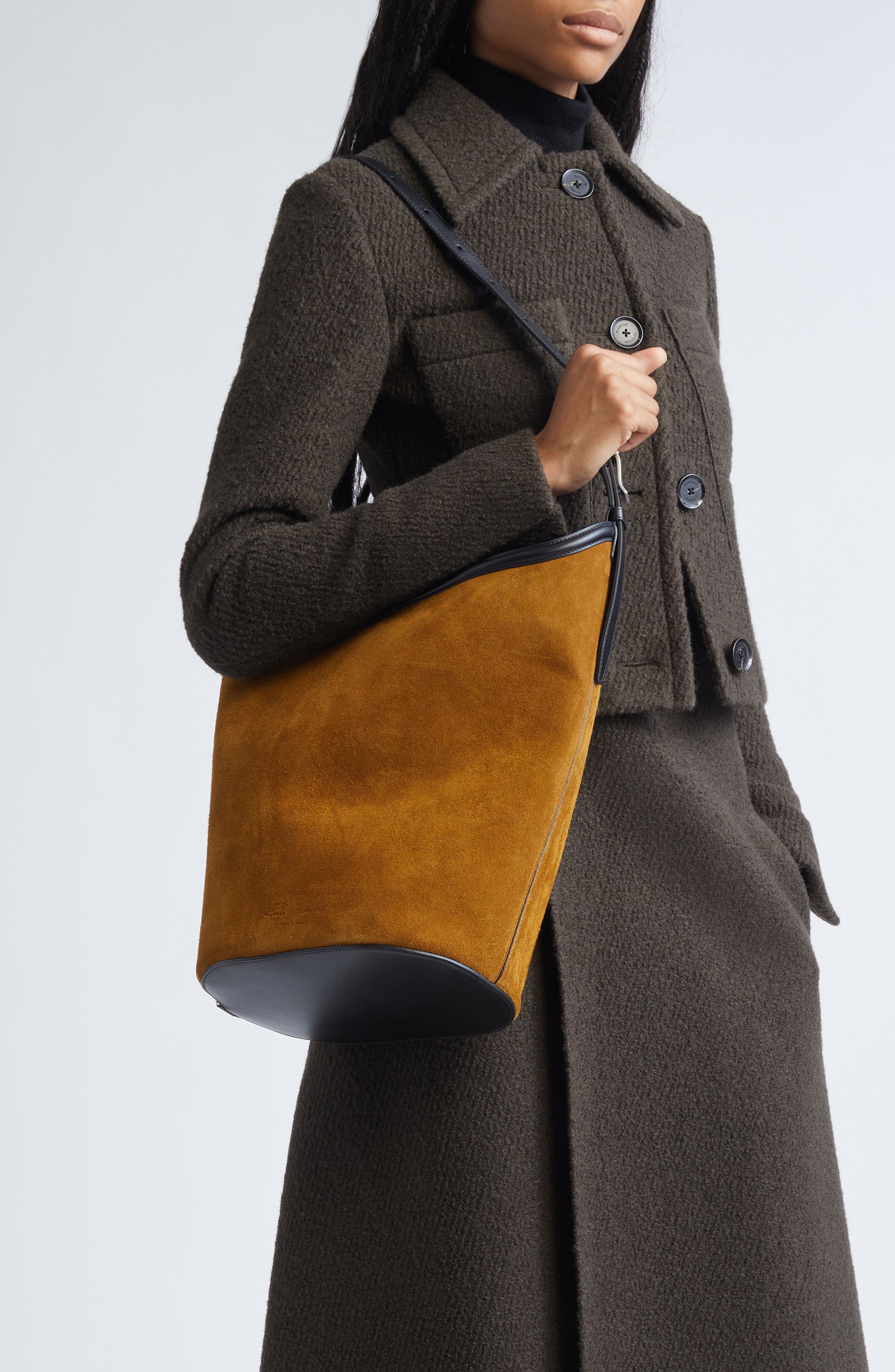 Proenza Schouler Brant Suede Bucket Bag, Alternate, color, Fern