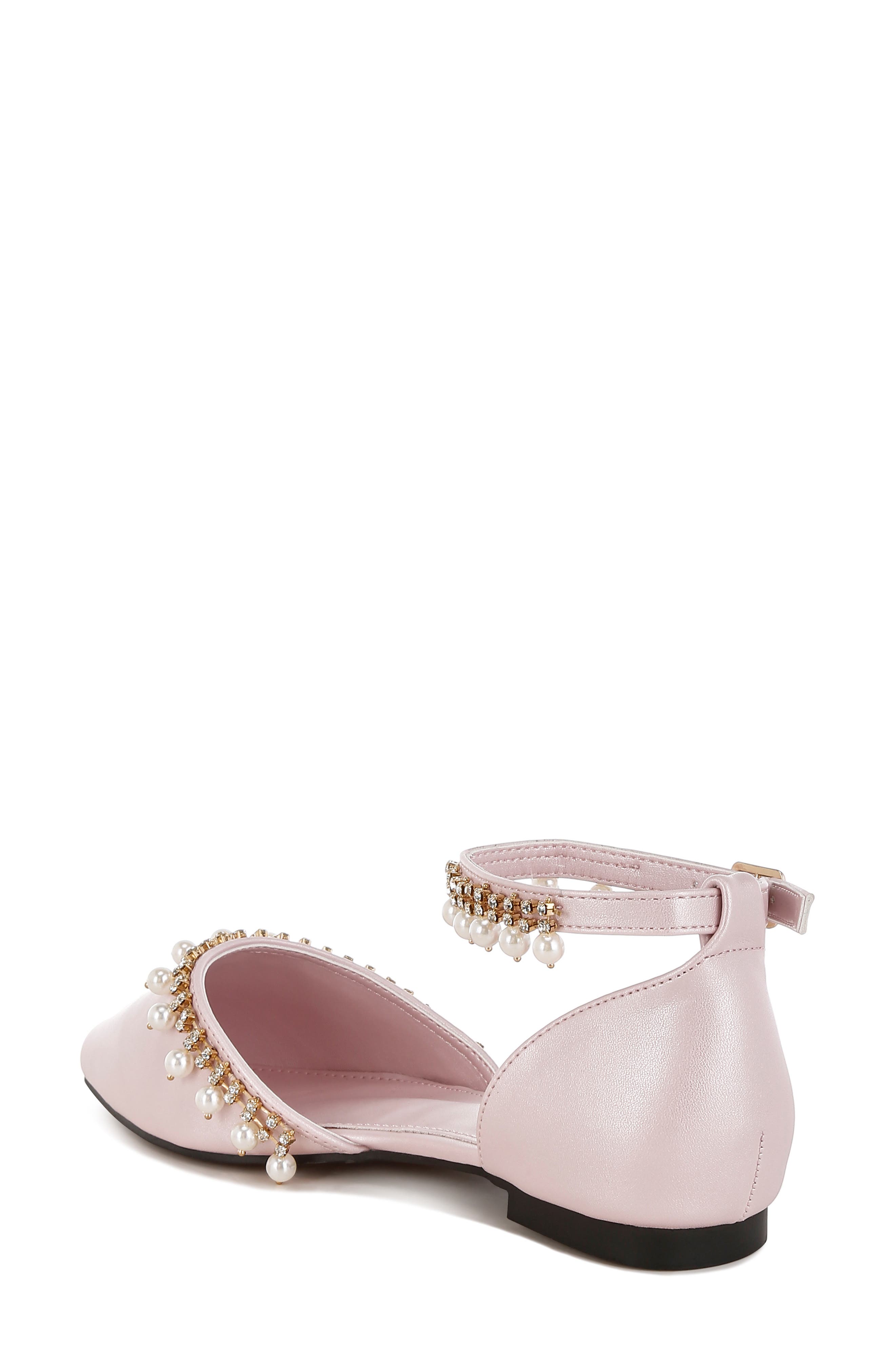Aouva Rhinestone & Faux Pearl Almond Toe Flat, Alternate, color, PINK