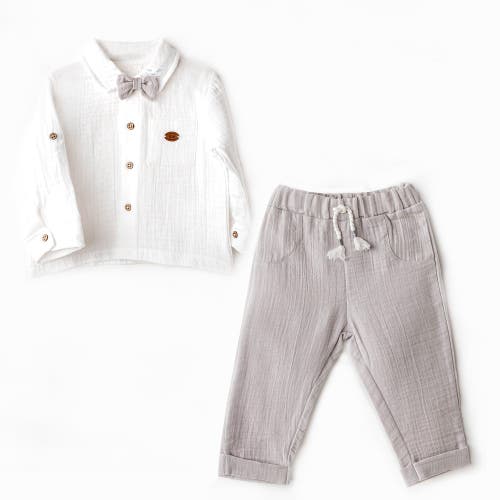Shop Andy Wawa Muslin Bowtie Outfit Set In Grey