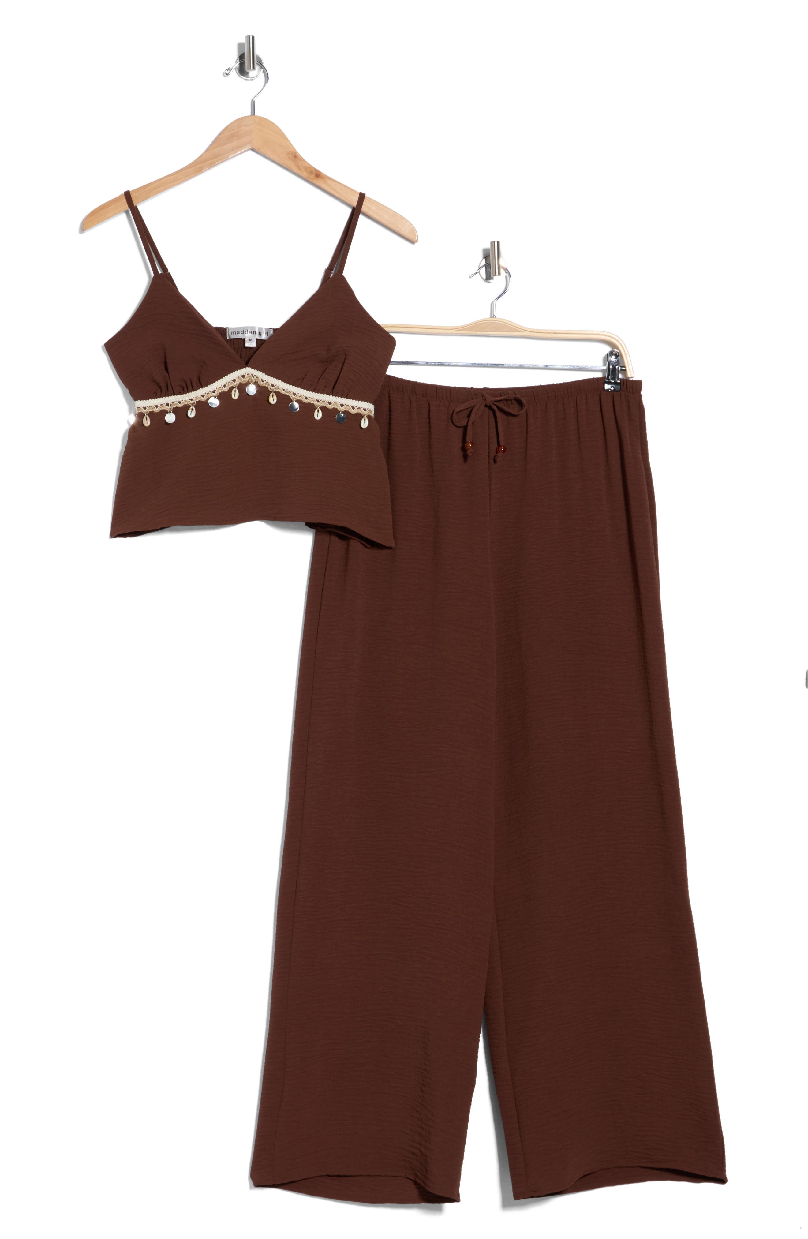 Madden Girl Seashell Trim Babydoll Camisole & Wide Leg Pants Set