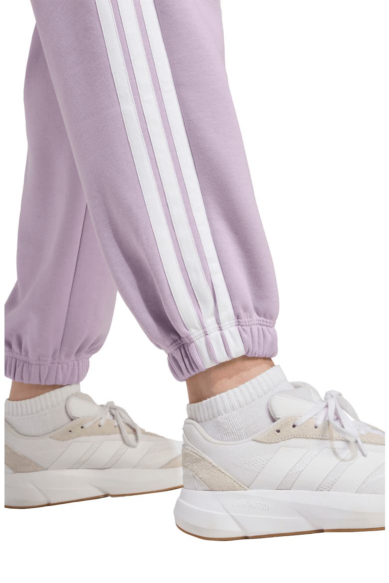 3-Stripes Fleece Sweatpants, Alternate, color, POWDER PLUM/ WHITE