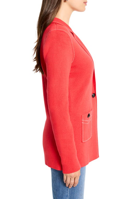 Nic + Zoe Nic+zoe Contrast Stitch Cotton Blend Cardigan In Red