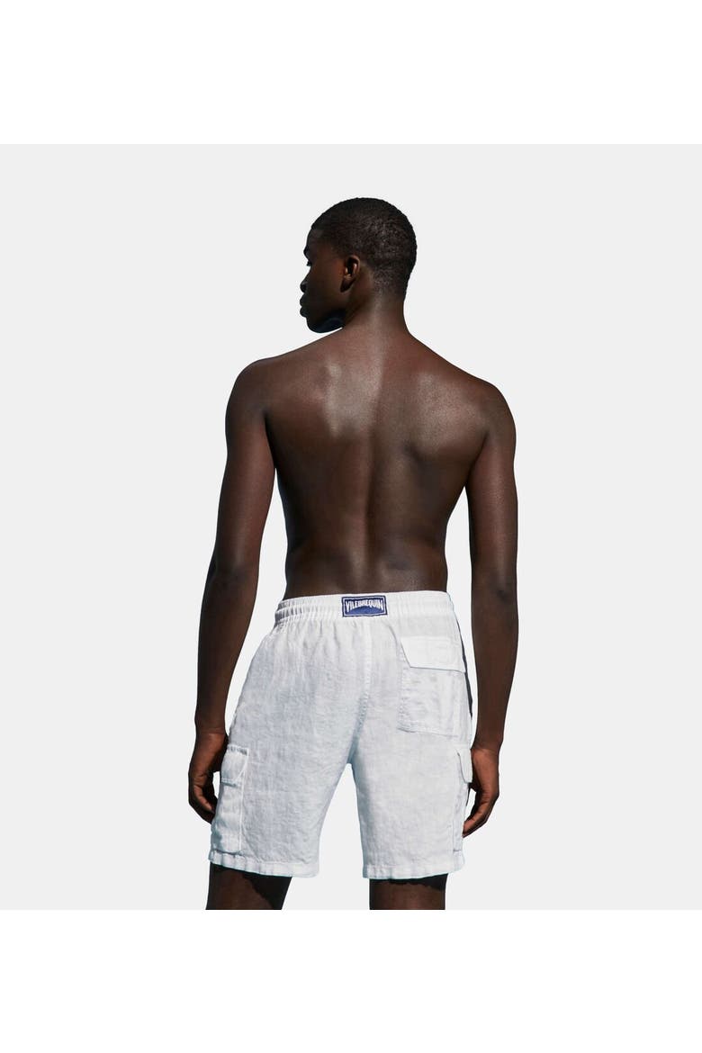 Men's Linen Bermuda Cargo Pockets Shorts, Alternate, color, BLANC