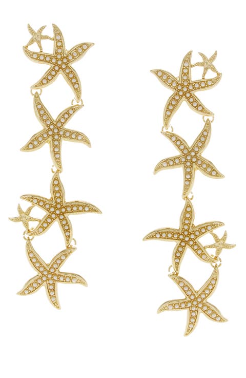 Starfish Faux Pearl Trail Drop Earrings