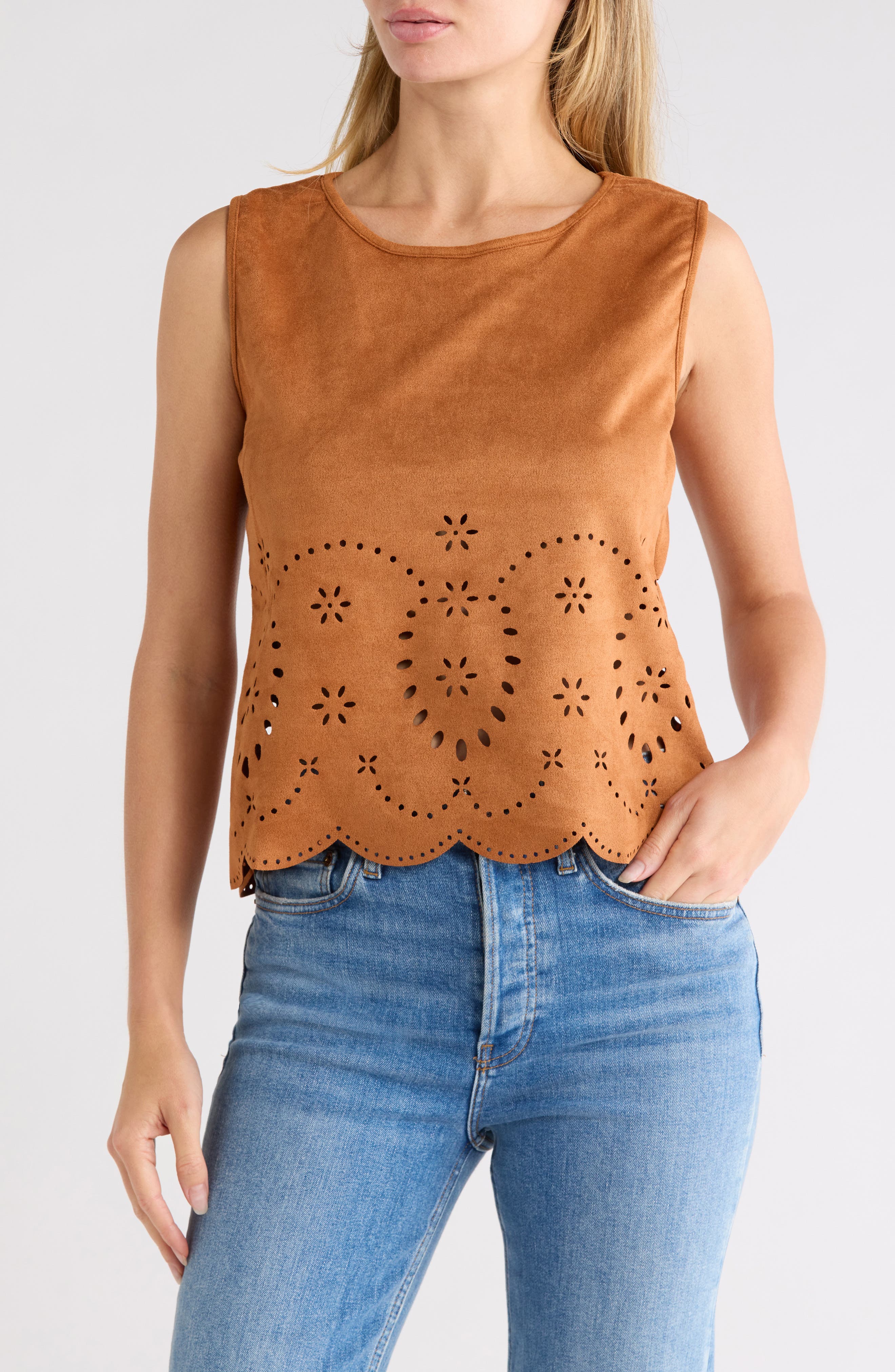 Laser Cut Faux Suede Tank
