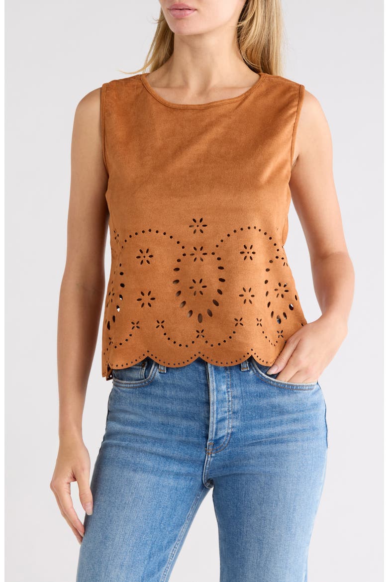 Laser Cut Faux Suede Tank, Main, color, CAMEL