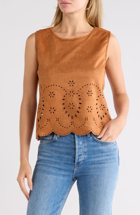 Laser Cut Faux Suede Tank
