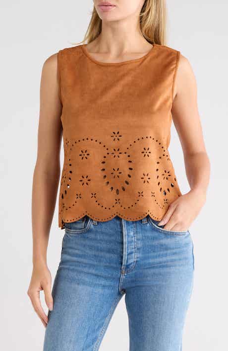 Laser Cut Faux Suede Tank