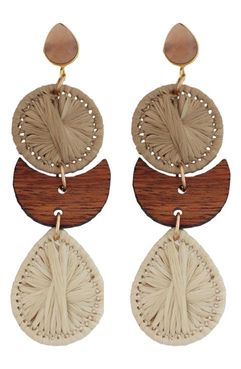 Raffia & Wood Drop Earrings