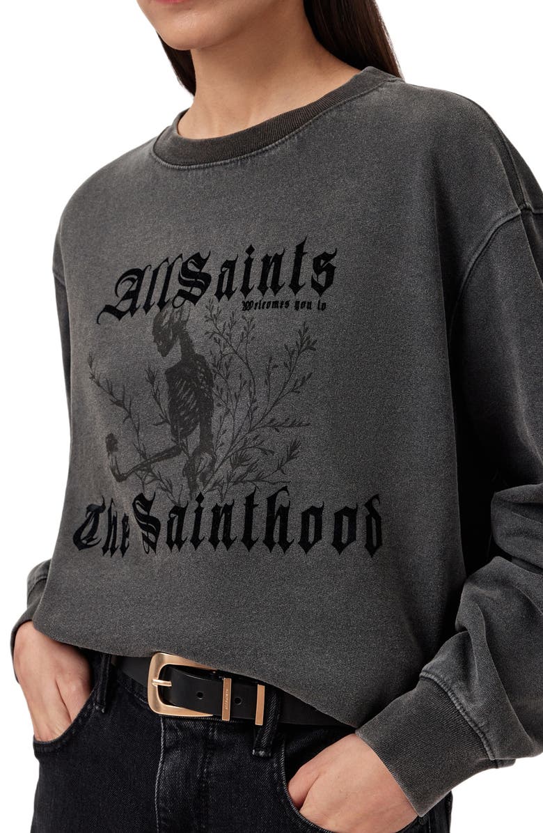 AllSaints Novus Pippa Cotton Graphic Sweatshirt, Alternate, color, Washed Black
