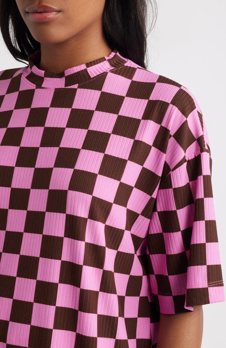 Dressed in Lala Lex Ribbed Oversize T-Shirt & High Waist Crop Pants Set, Alternate, color, Pink/ Brown