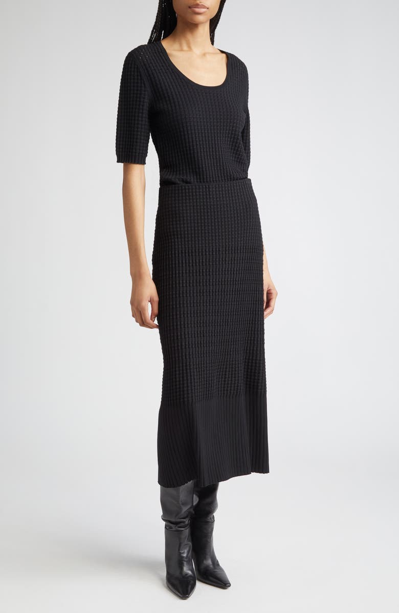 Lafayette 148 New York Mixed Stitch Short Sleeve Sweater, Alternate, color, Black