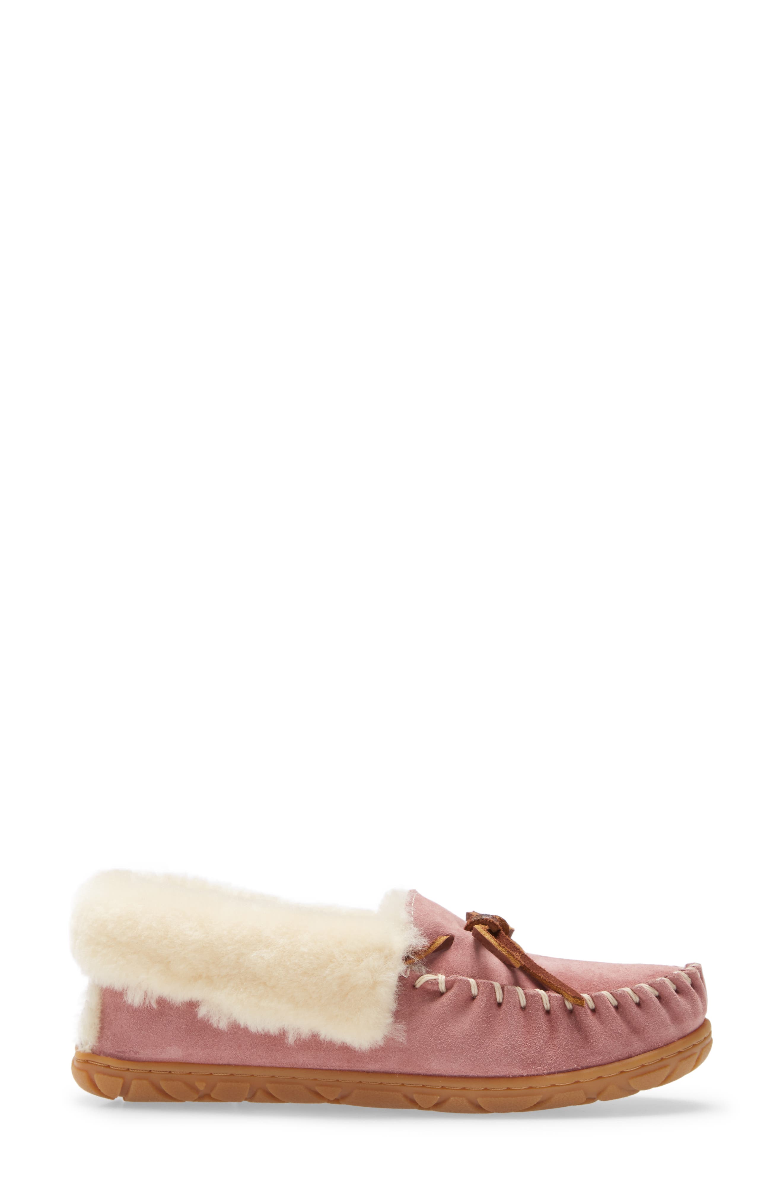 Wicked Good Genuine Shearling Moccasin Slipper, Alternate, color, ASH ROSE