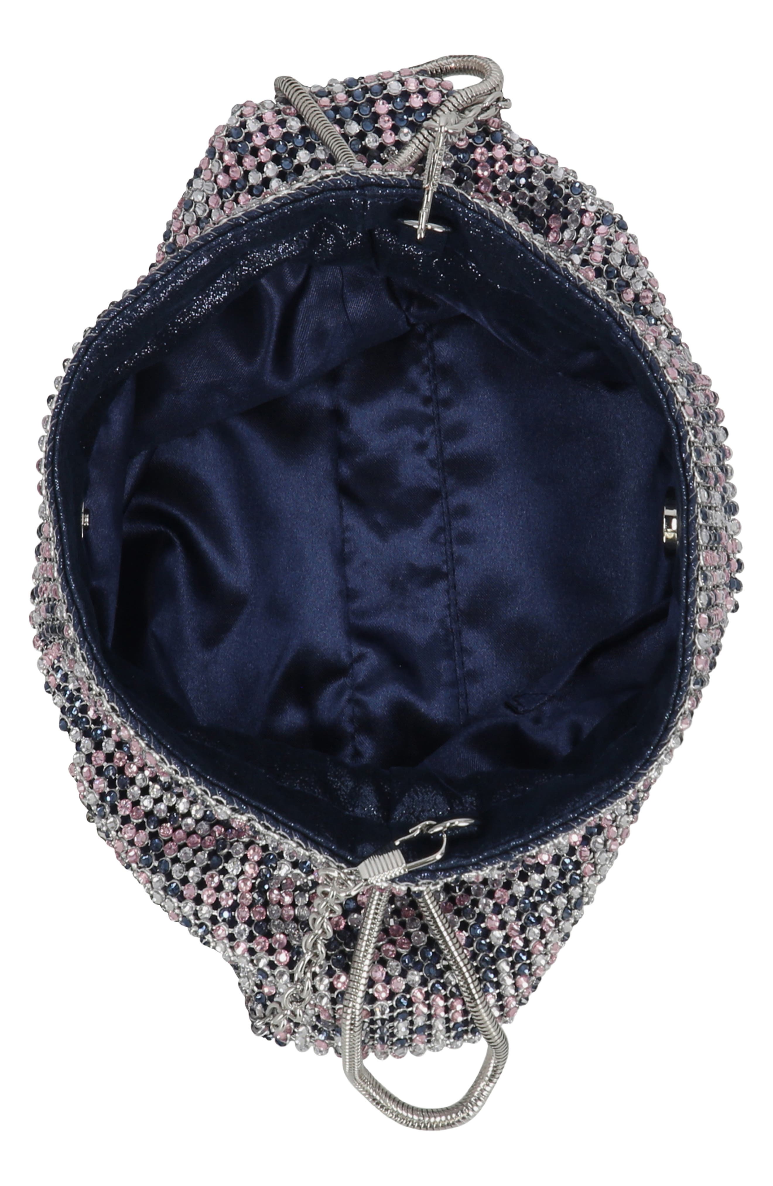 Maxine Rhinestone Mesh Bucket Clutch, Alternate, color, PINK NAVY MULTI