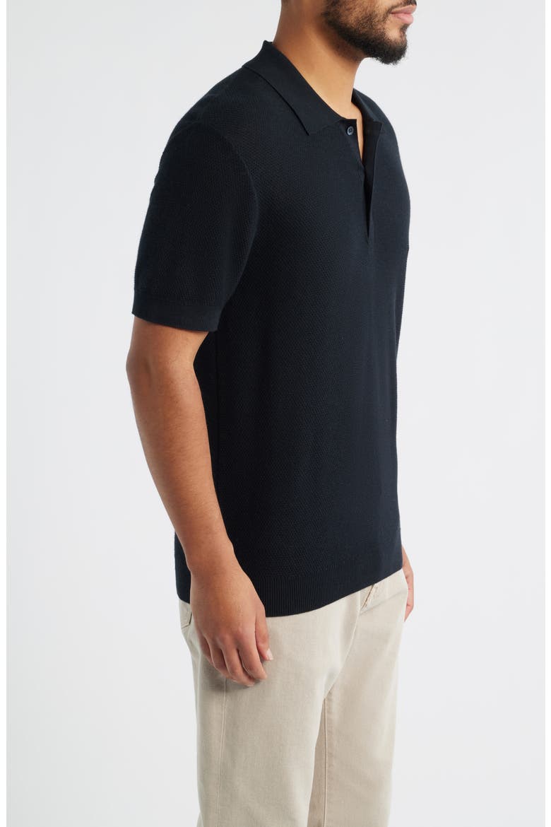 Short Sleeve Textured Cotton & Silk Polo Sweater, Alternate, color, BLACK