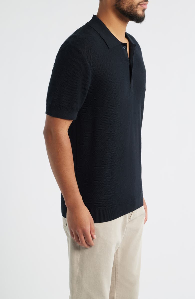 Nordstrom Short Sleeve Textured Cotton & Silk Polo Sweater, Alternate, color, Black