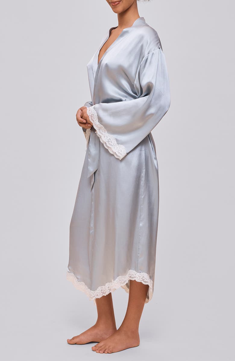 Papinelle Annabelle Lace Trim Longline Satin Robe, Alternate, color, Sage