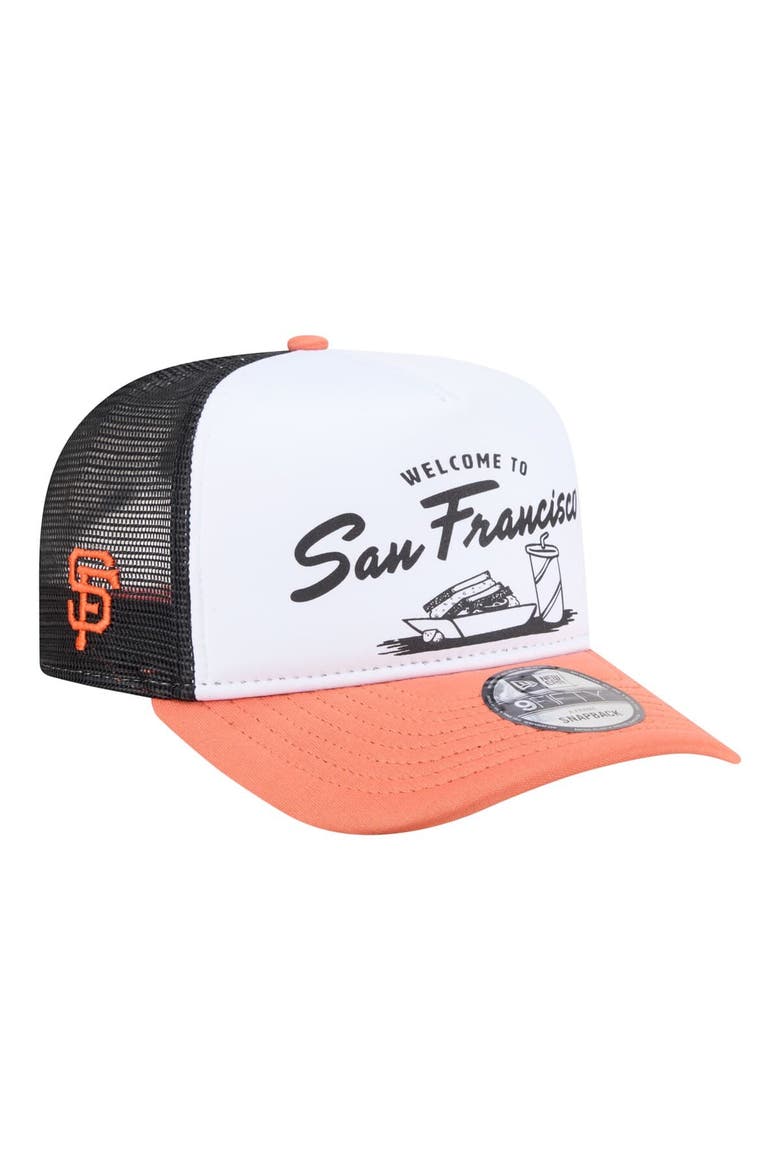 Men's New Era  White/Orange San Francisco Giants Foodie A-Frame 9FIFTY Trucker Snapback Hat, Main, color, White