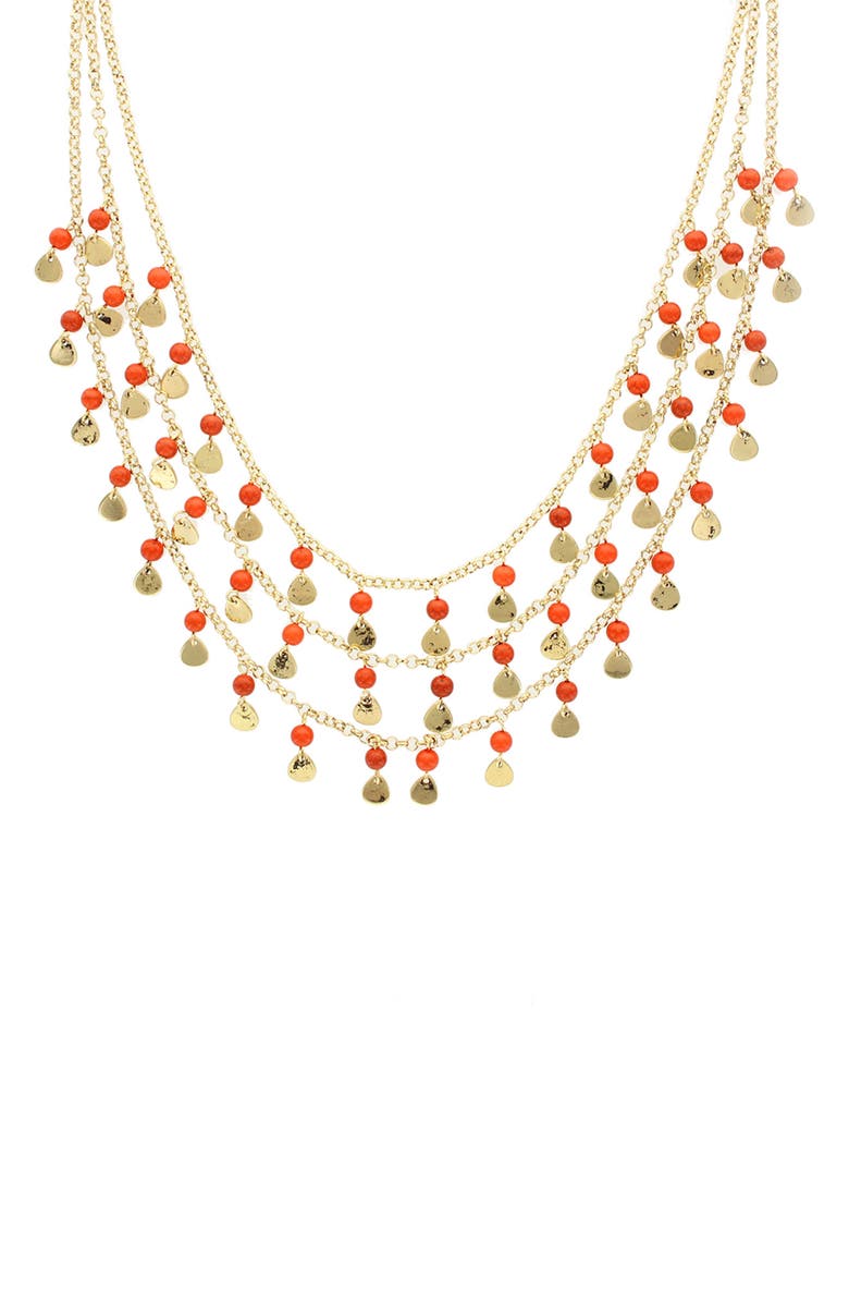 OLIVIA WELLES Rayna Beaded Disc Charm Layered Necklace, Main, color, Gold / Coral