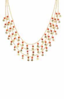 OLIVIA WELLES Rayna Beaded Disc Charm Layered Necklace