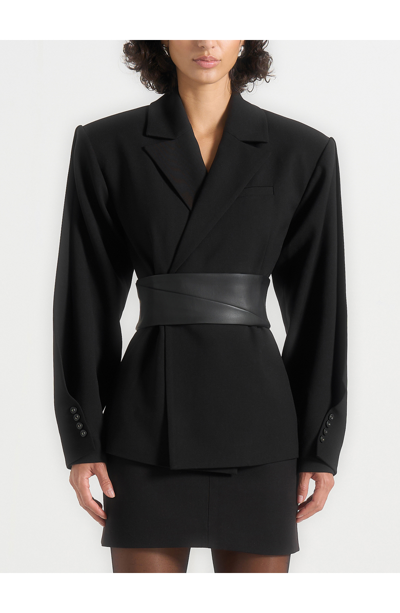 Manière De Voir Marie Wool Twist Sleeve Blazer with Belt, Alternate, color, Black