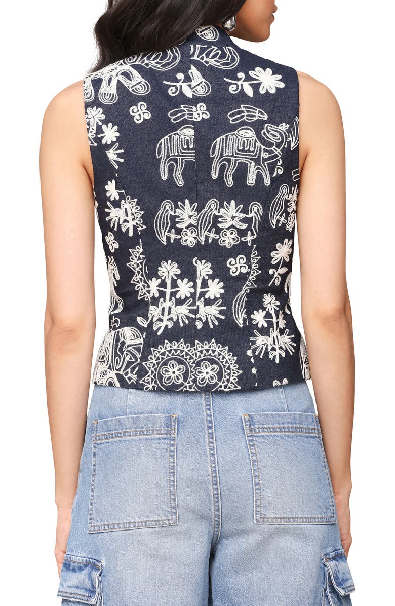 Avec Les Filles Brocade Embroidery Crop Vest, Alternate, color, Navy-White