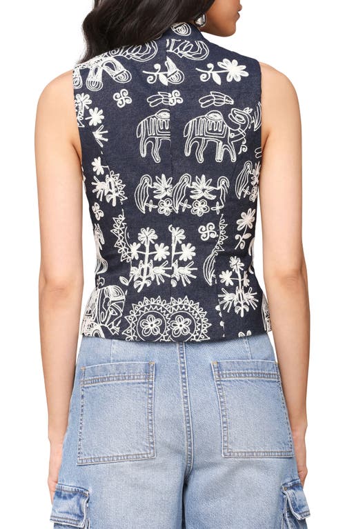 Avec Les Filles Brocade Embroidery Crop Vest In Blue