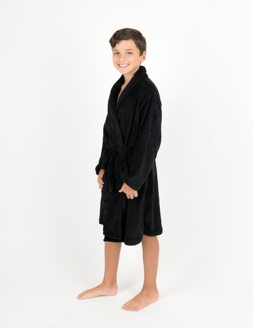 Leveret Kids Fleece Robe, Shawl Collar, Solid Colors In Black
