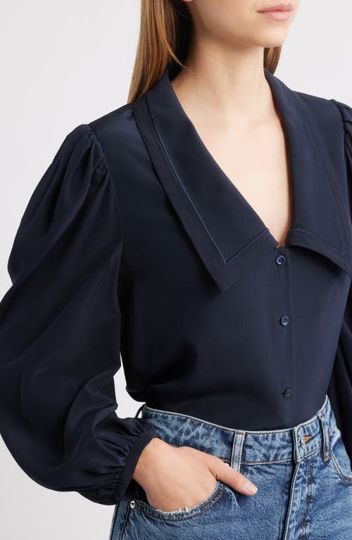 Frame The Long Sleeve Silk Sailor Blouse Navy In Blue