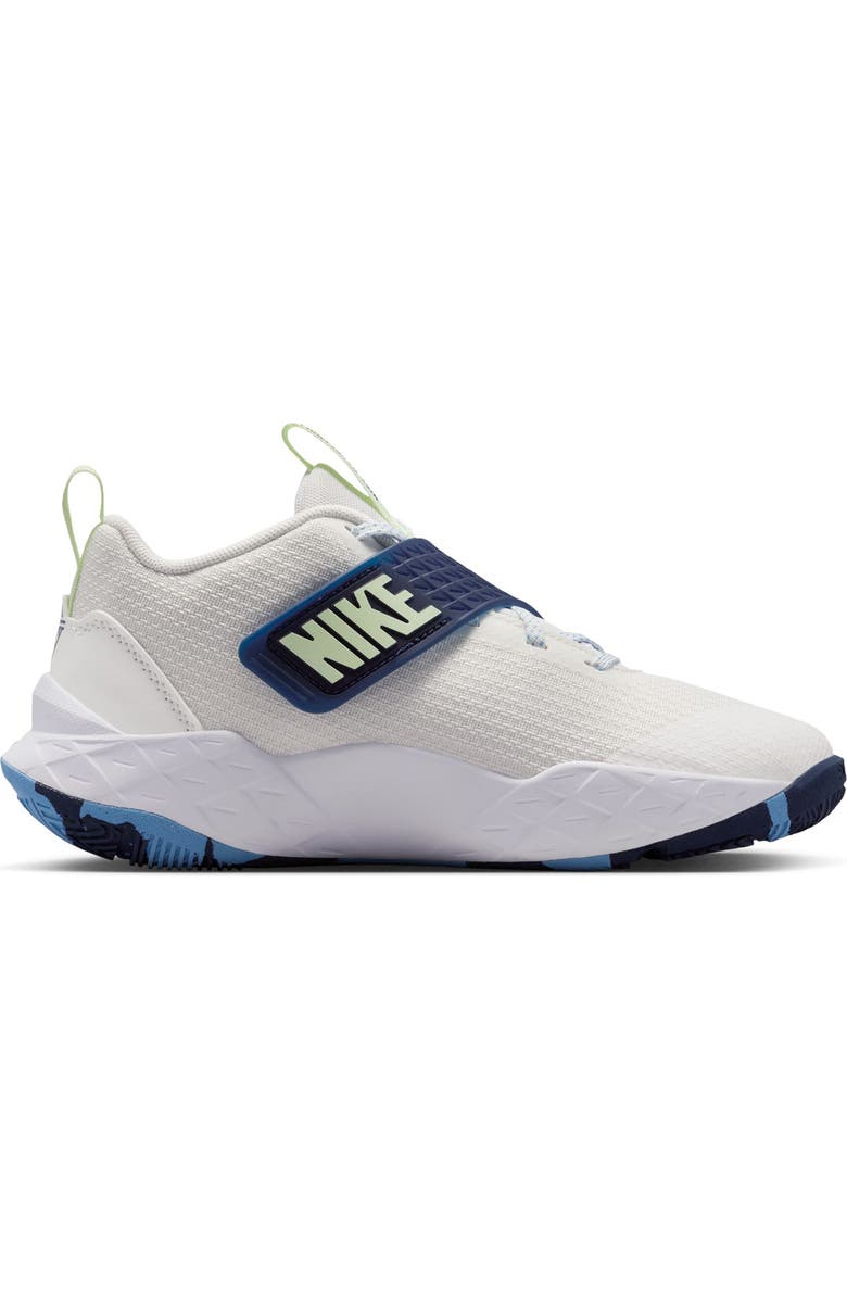 Nike Kids' Team Hustle D 12 Basketball Shoe, Alternate, color, White/ Volt Tint/ Navy