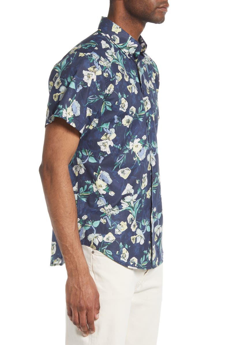 Naked & Famous Denim Floral Short Sleeve Button-Down Shirt, Alternate, color,
