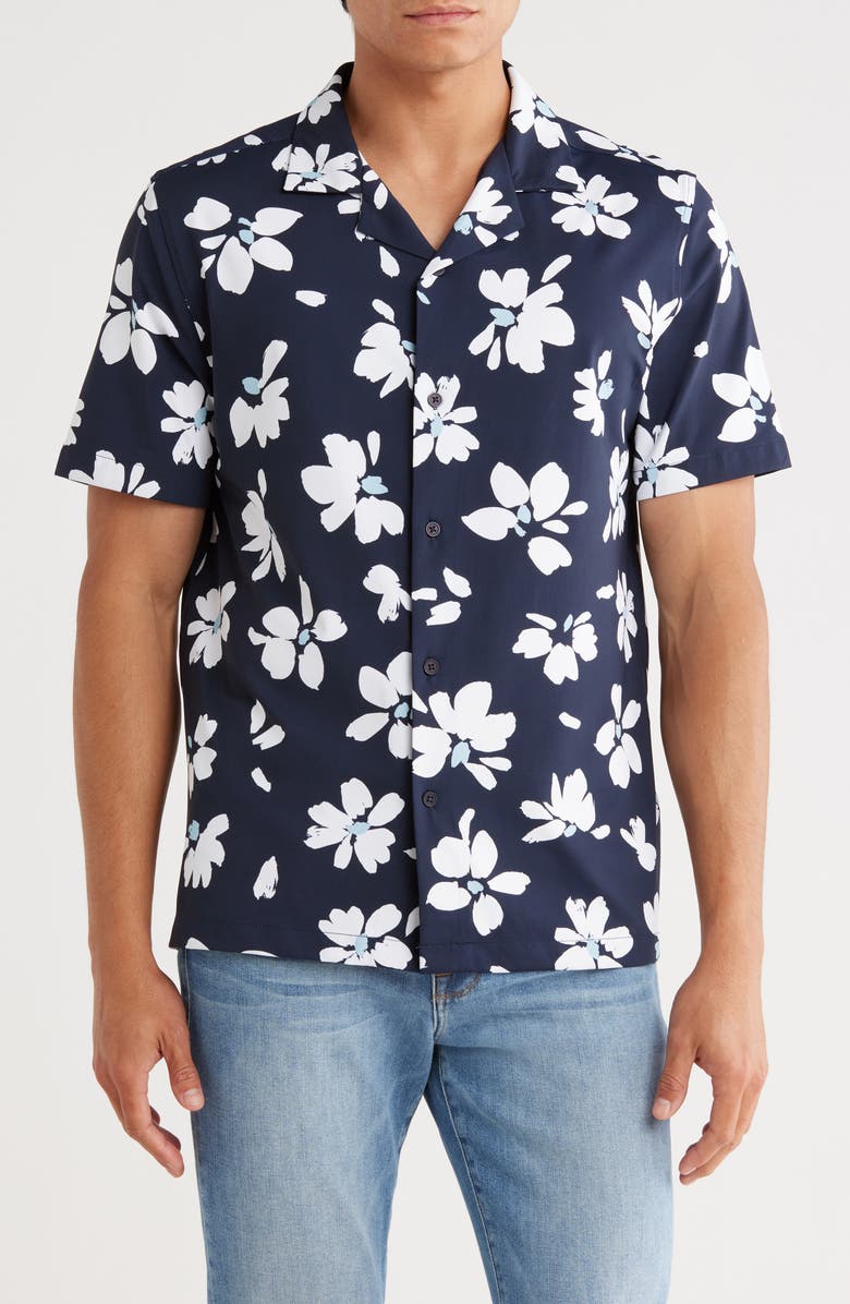 FOR THE REPUBLIC Print Camp Shirt, Main, color, Deco Bloom Navy/ White