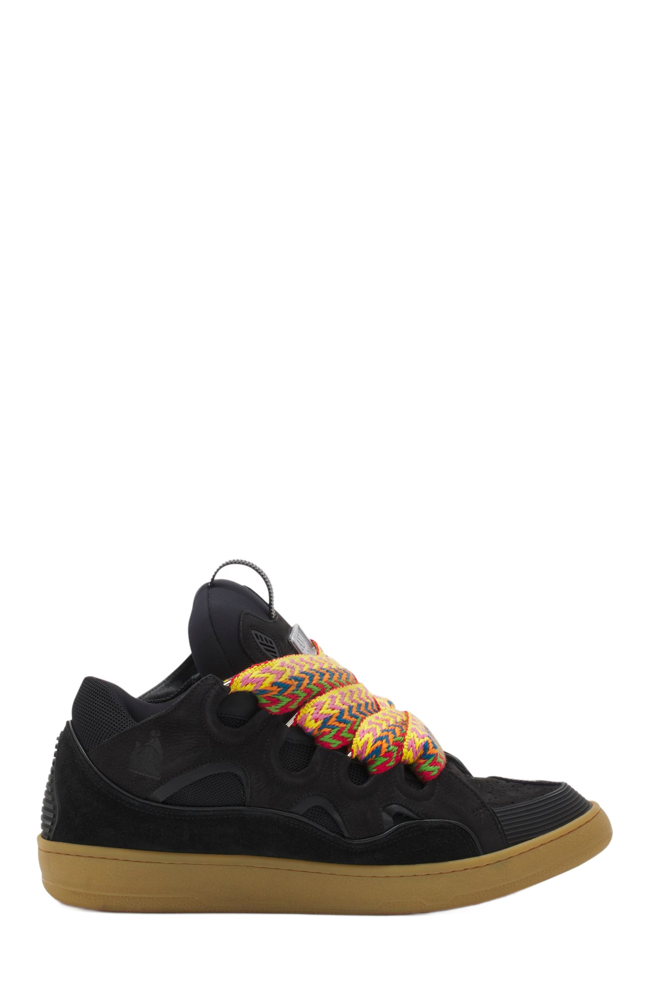 Lanvin LEATHER CURB SNEAKERS, Main, color, Black