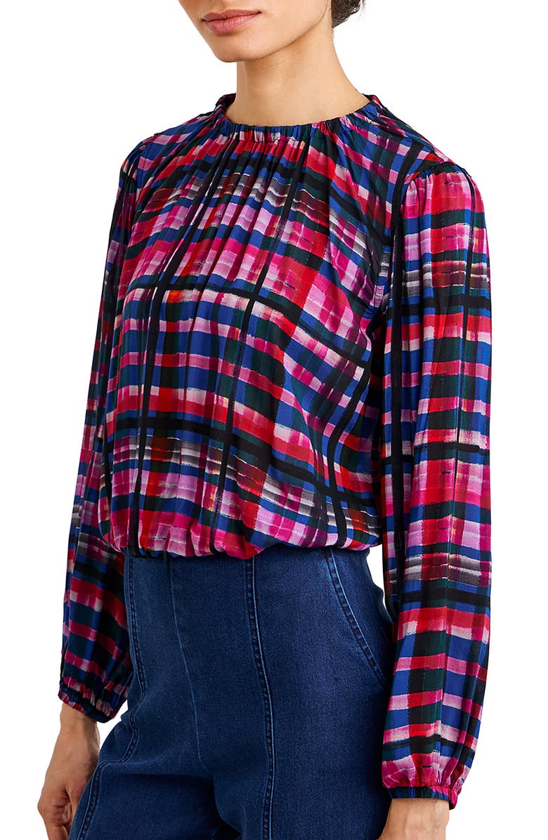 Bella Dahl Plaid Shirred Bubble Top, Alternate, color, Winter Plaid