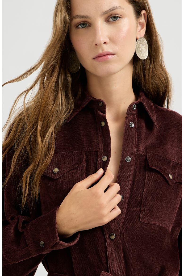 Fluid Corduroy shirt dress, Alternate, color, Wine