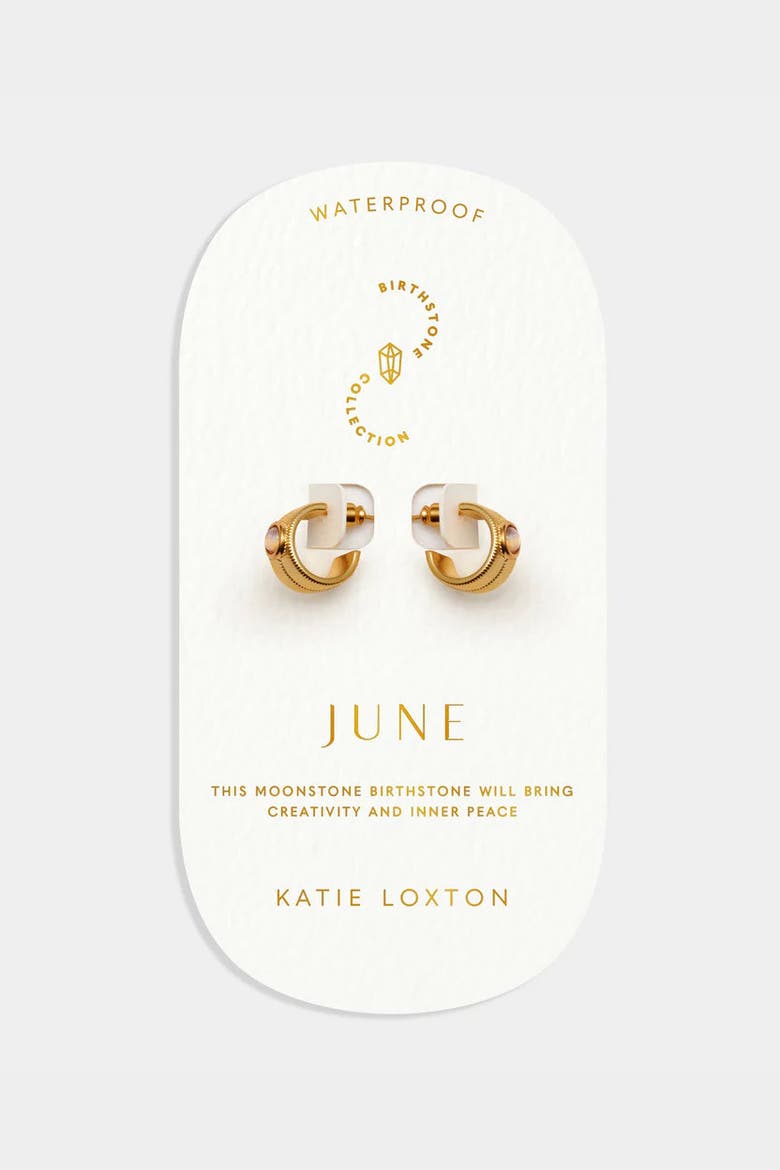 'June' Waterproof Gold Birthstone Hoop Earrings, Main, color, June