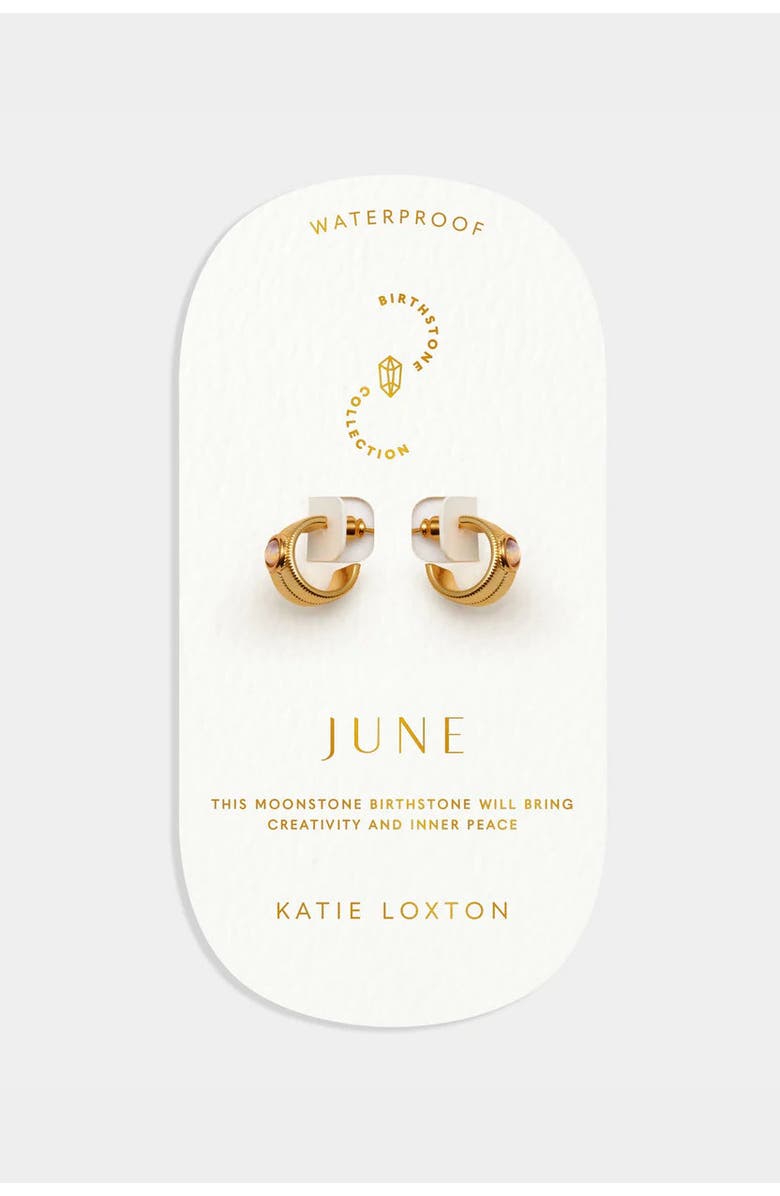 Katie Loxton 'June' Waterproof Gold Birthstone Hoop Earrings, Alternate, color, June