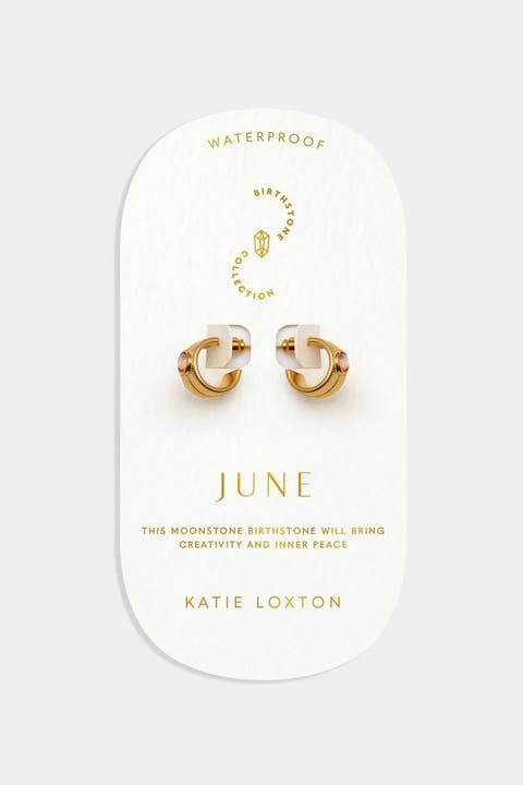 'June' Waterproof Gold Birthstone Hoop Earrings