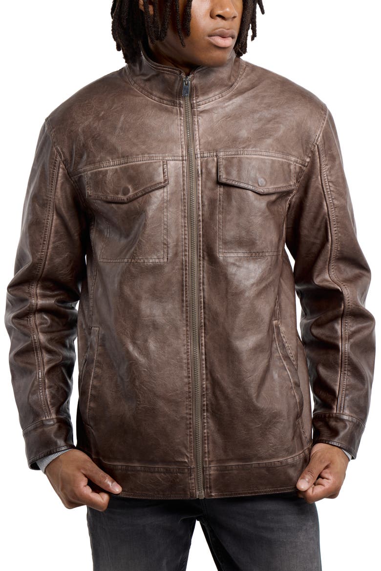 Faux Leather Jacket, Alternate, color, BROWN