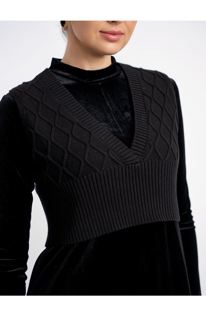Noni Textured Knit Deep V-Neck Ribbed Hem Vest, Alternate, color, Black