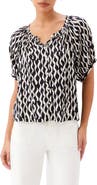 Karen Kane Print Satin Button-Up Peasant Top